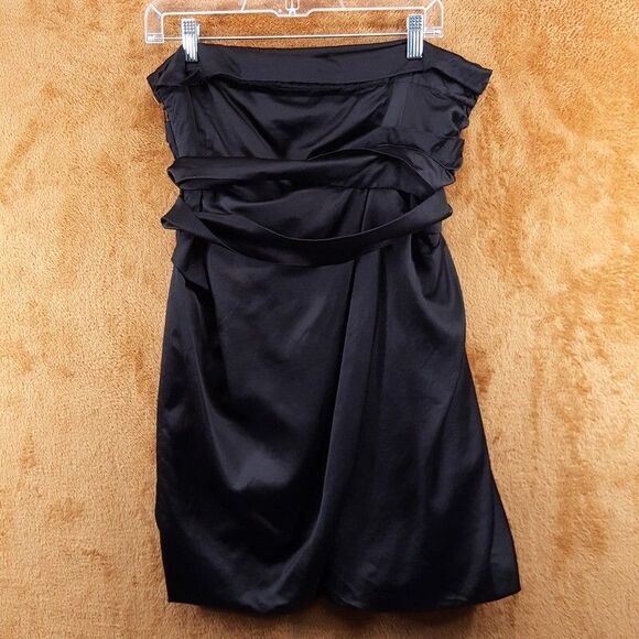 DRIES VAN NOTEN Strapless Dress Womens Size 40 Black Satin Belted Tie Silk Blend - Picture 3 of 9